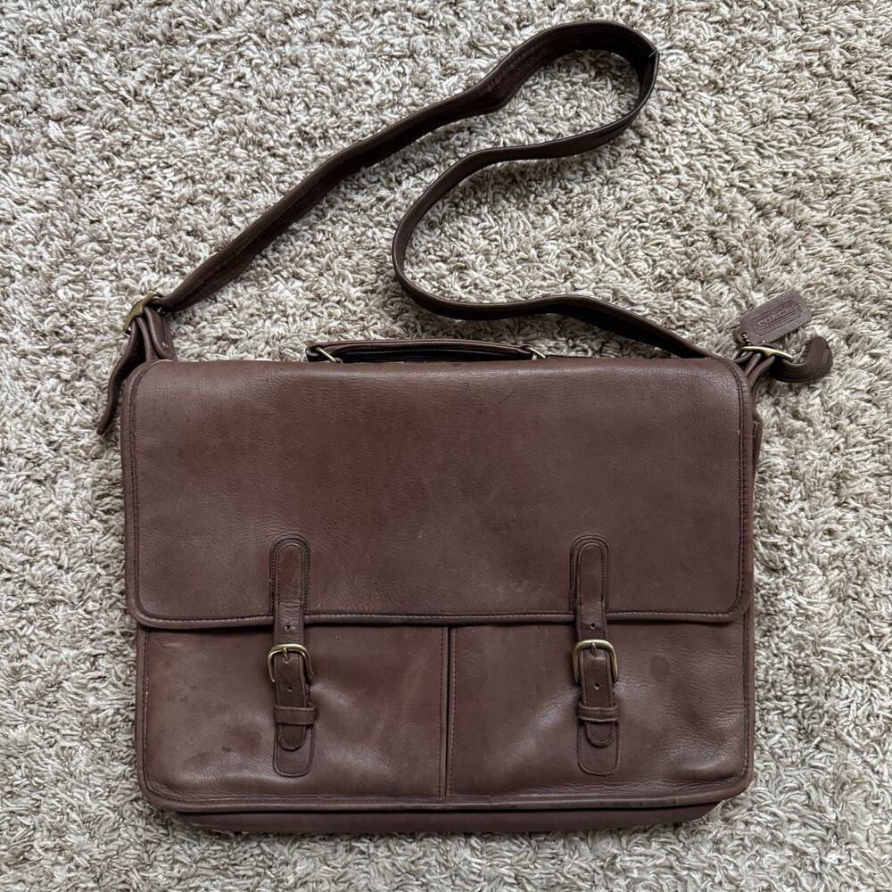 Vintage Coach Brown Leather Briefcase Messenger Bag Satchel Shoulder Strap